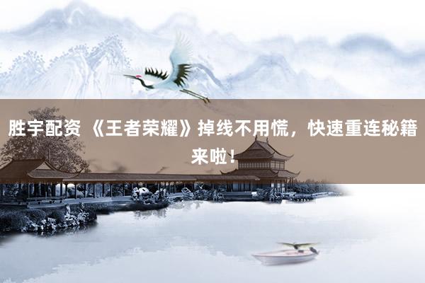胜宇配资 《王者荣耀》掉线不用慌，快速重连秘籍来啦！